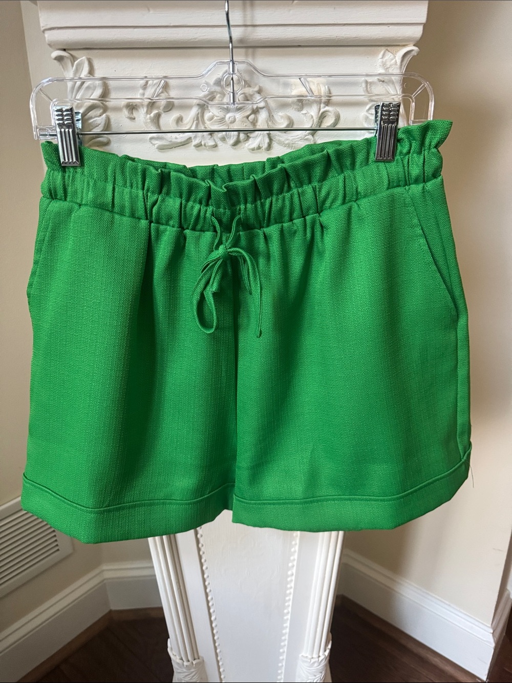 glam Bright Green High-Waist Drawstring Shorts